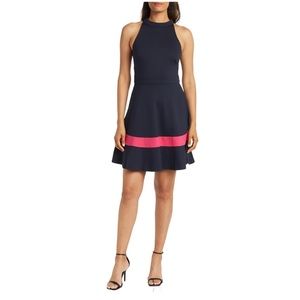 New! Eliza J High Neck Sleeveless Colorblock Fit & Flare Dress